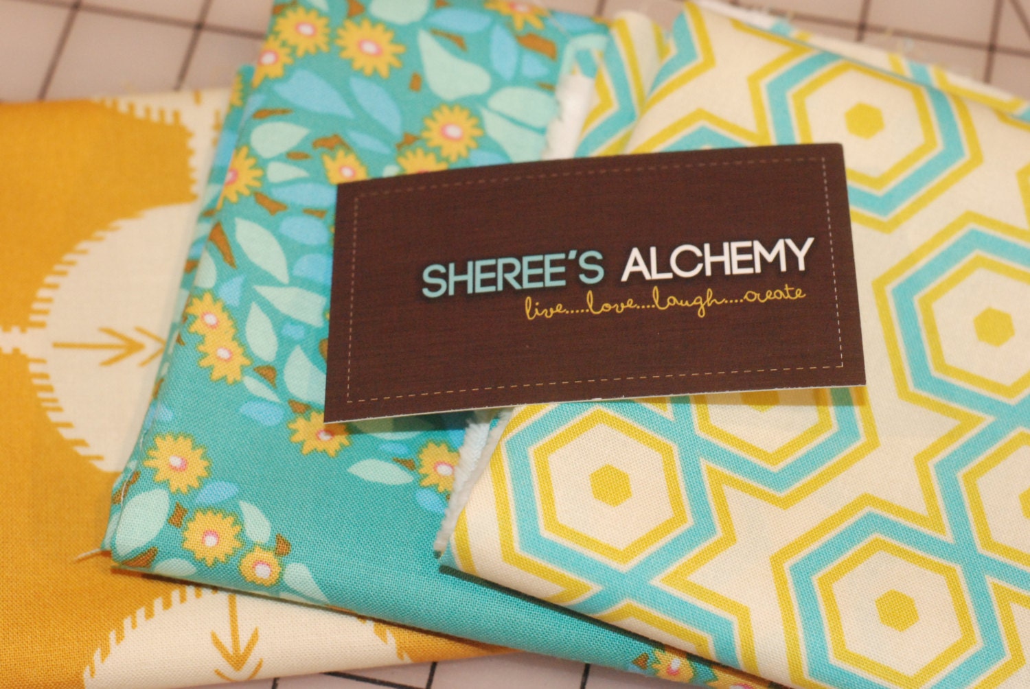 Floral Geometric and Dot Modern Cotton Fat Quarter FQ Bundle 3 prints Turquoise Yellow Quilting Sewing Notting Hill and Field Study