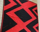 Vintage 60s Vera Neumann Large Red and Black Zig Zag Pattern Silk Scarf