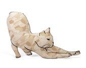 stretching cat shaped medium pillow modern abstract beige and tan fabric
