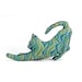 stretching cat shaped small pillow green blue yellow modern swirls fabric