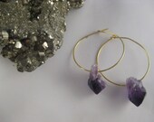 Raw Amethyst Point Hoop Earrings - L