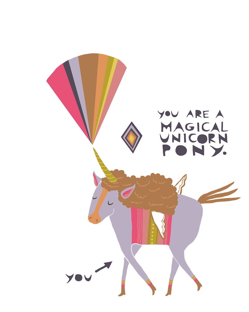 Magical Unicorn Pony -- 5x7 print