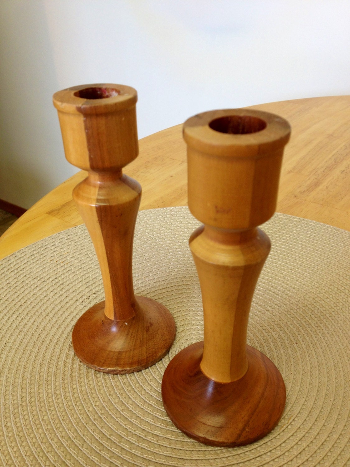 Dannish like mid century modern wood candle stick holders