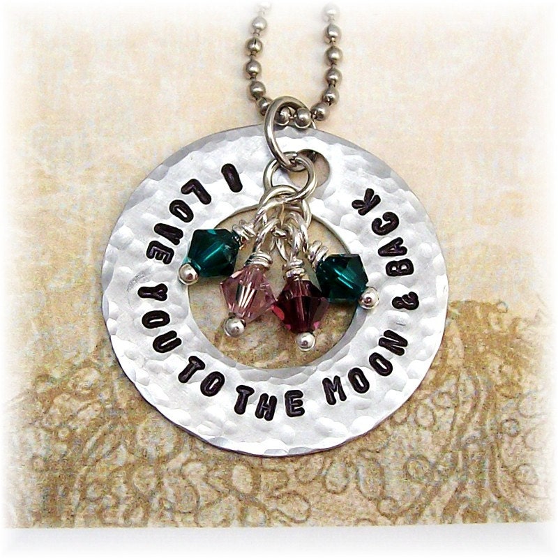 I Love You To The Moon And Back Cirle Of Love Hand Stamped Birthstone Necklace