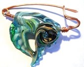 Teal shawl pin, Lampwork glass beads, handmade portal fibula pin artisan copper scarf slide for woven or knitted fabrics SRA, lamp work