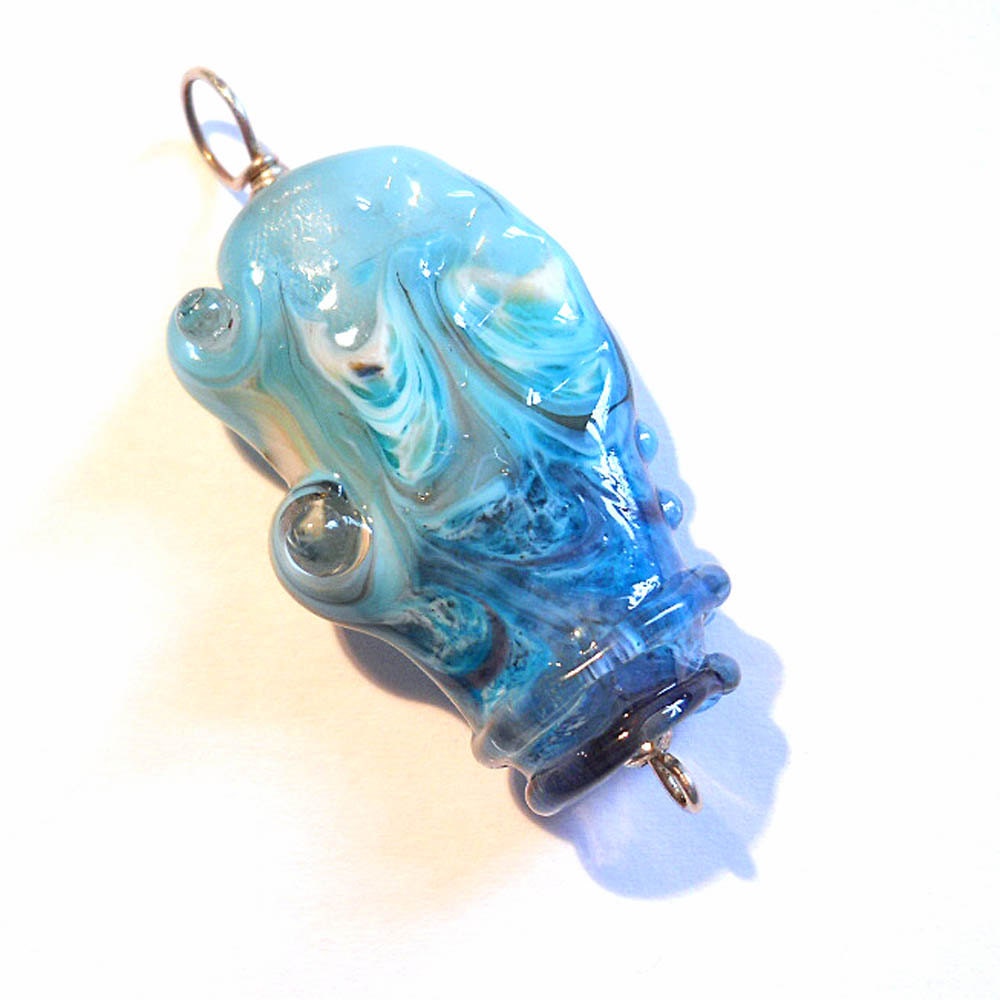 Blue glass beads, Lampwork focal bead, handmade chrysalis ready to wear ocean pendant necklace, orphan bead, jewelry supplies, SRA art glass