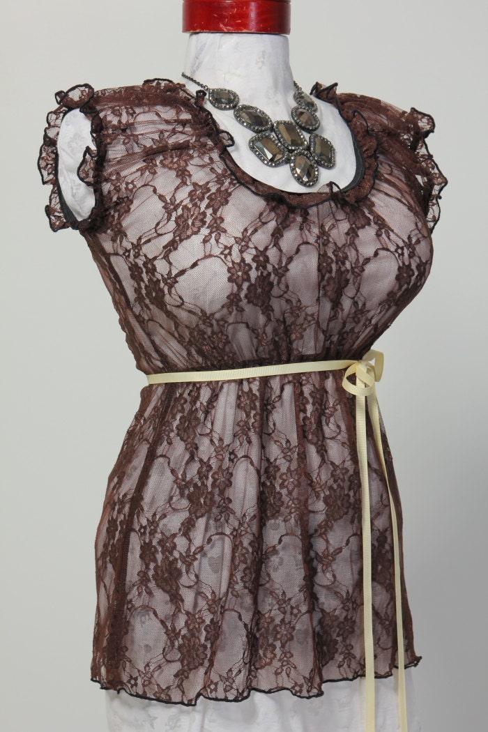 Size Small Brown Lace Blouse - Fits Bust Measurement of 32 to 38 inches