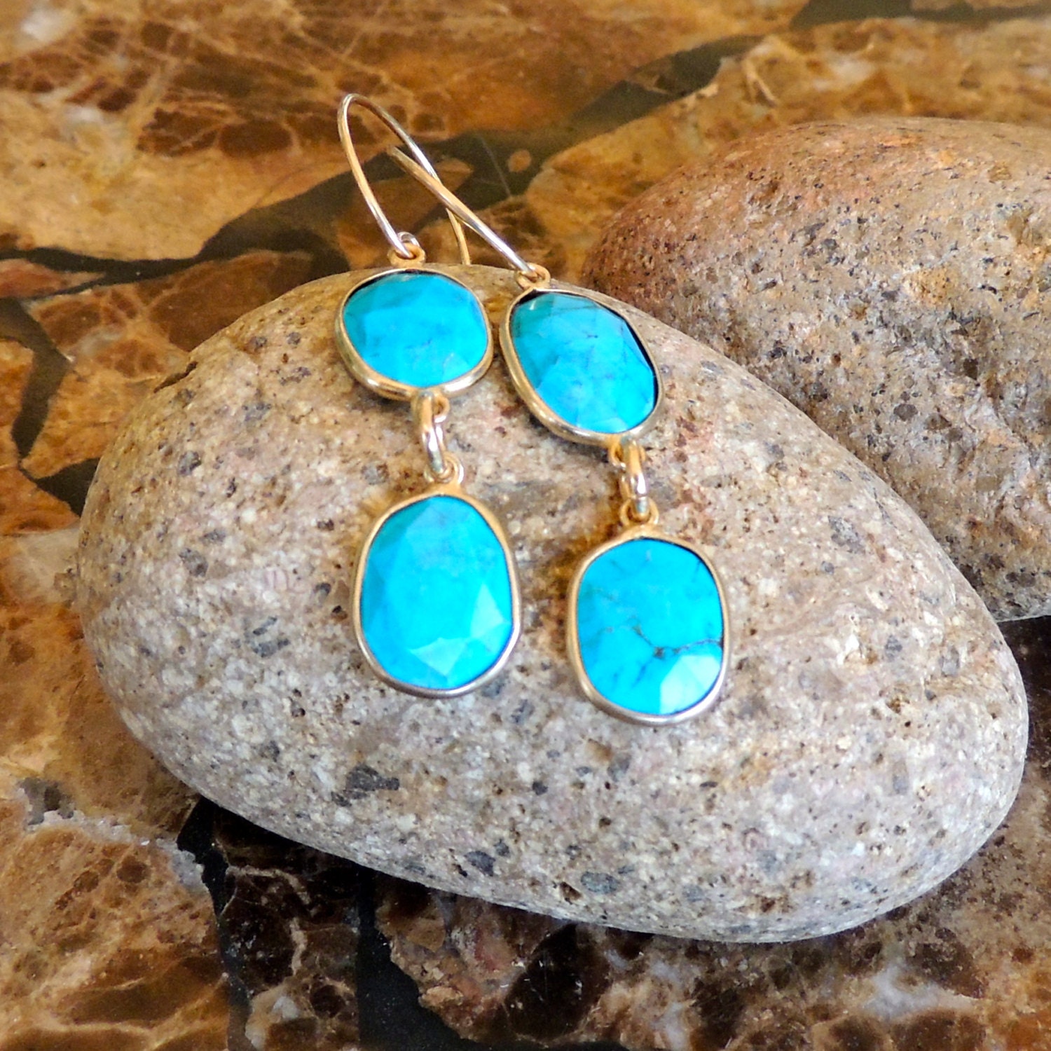 Turquoise and Gold Earrings ready to ship for Mother's Day