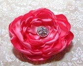 Bridesmaid Hair Clip. Bubble Gum PInk Flower Hair Clip. Satin Pin and Hair Clip. Wedding Brooch. Corsage. MANY COLORS AVAILABLE