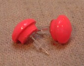 Bright Hot Pink Candy Button Wood Stud Earrings