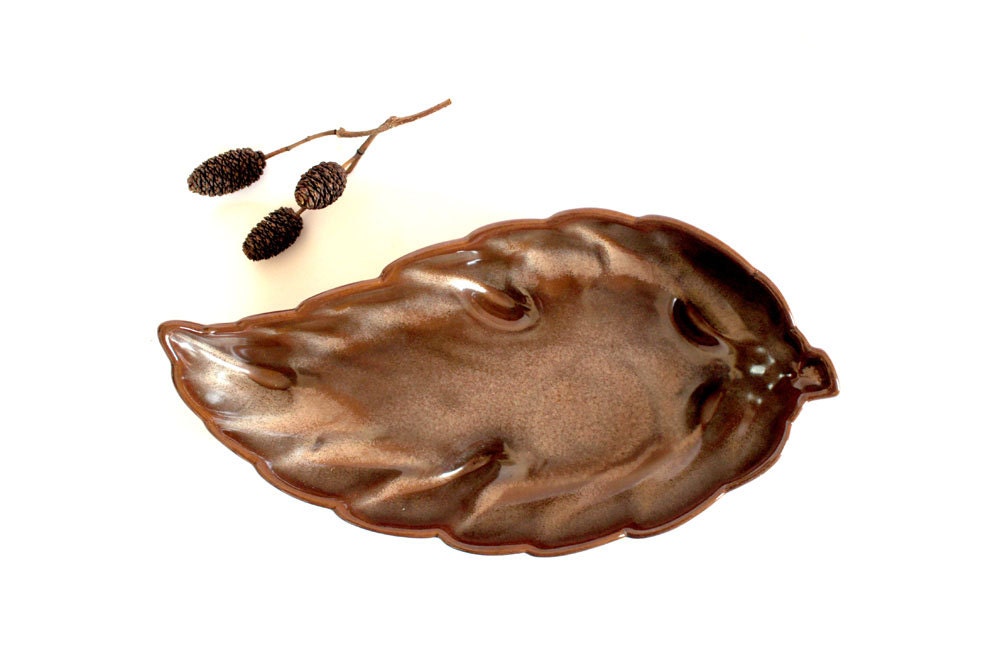 Frankoma Leaf Dish // Brown Pottery