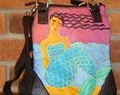 Hand Painted Mermaid Handbag Purse Shoulder Sling Cross Body Hipster Handbag