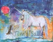 unicorn, whimsical - FORBIDDEN - mixed media art print by Mindy Lacefield
