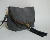 Smoke Gray Mini Fold over Day Traveler Bag, small suede convertible cross body or shoulder bag