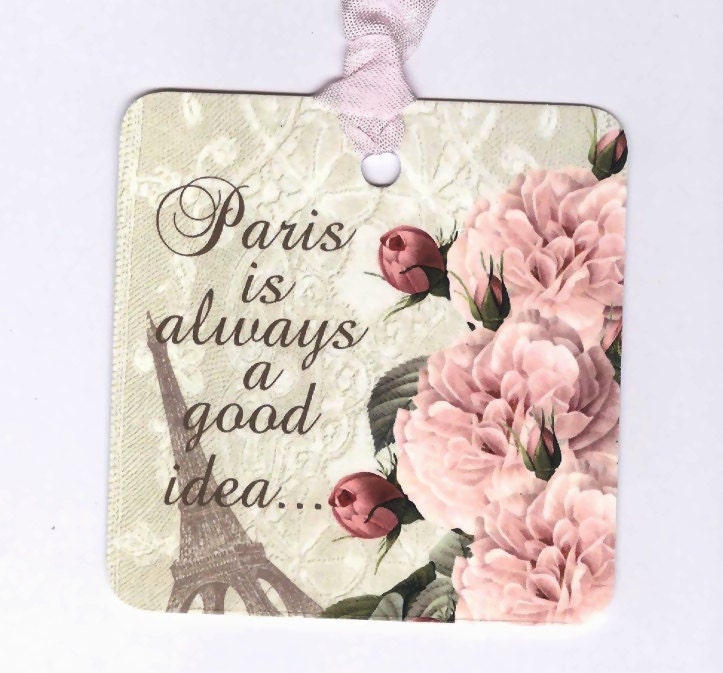 Paris Tags - Eiffel Tower - Pink Rose - Bluebird Lane