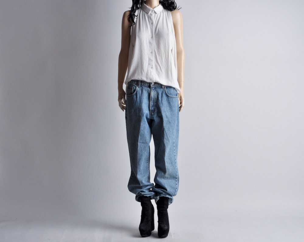 CALVIN KLEIN light wash denim baggy jeans / s / m