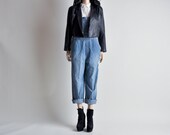 cropped black leather blazer jacket / s / m
