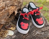 Pirate Mickey Mouse inpired shoes - hand painted sneakers for boys  Red mouse with swords and cross bones personalized on back