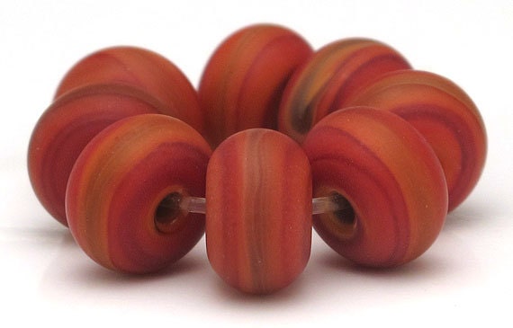 Handmade Lampwork Spacer Bead Set Matte Red Orange Cosmic Storm SRA