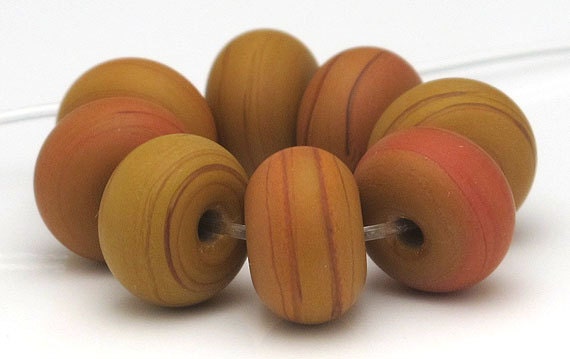 Handmade Lampwork Spacer Beads Matte Orange Ochre Red Roof Tile SRA