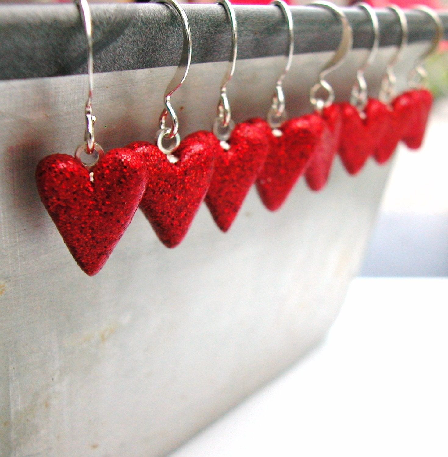 Red Glitter Heart Dangle Earrings