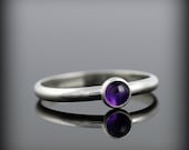 Amethyst ring - recycled sterling silver ring with bezel set 4mm gemstone, february birthstone