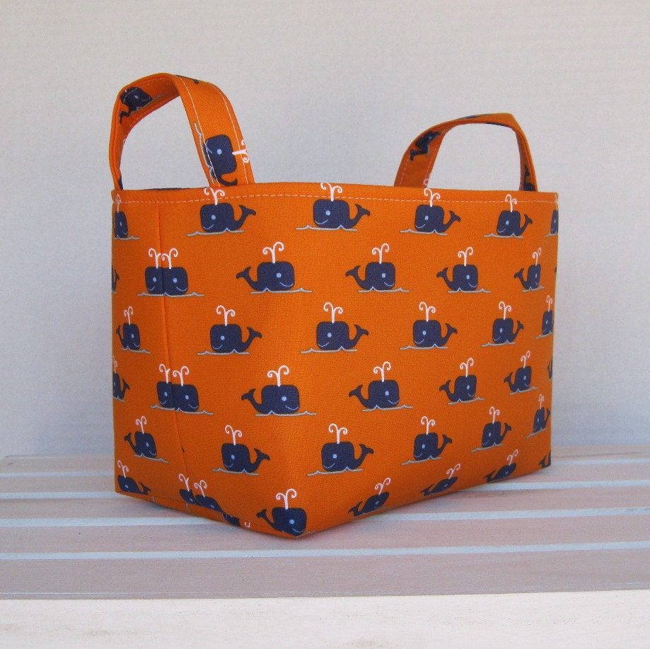 Storage and Organization  - Cute Whales on Orange - Fabric Organizer Bin Storage Container Basket