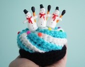 Blue Mint Cupcake with Snowman Toppers