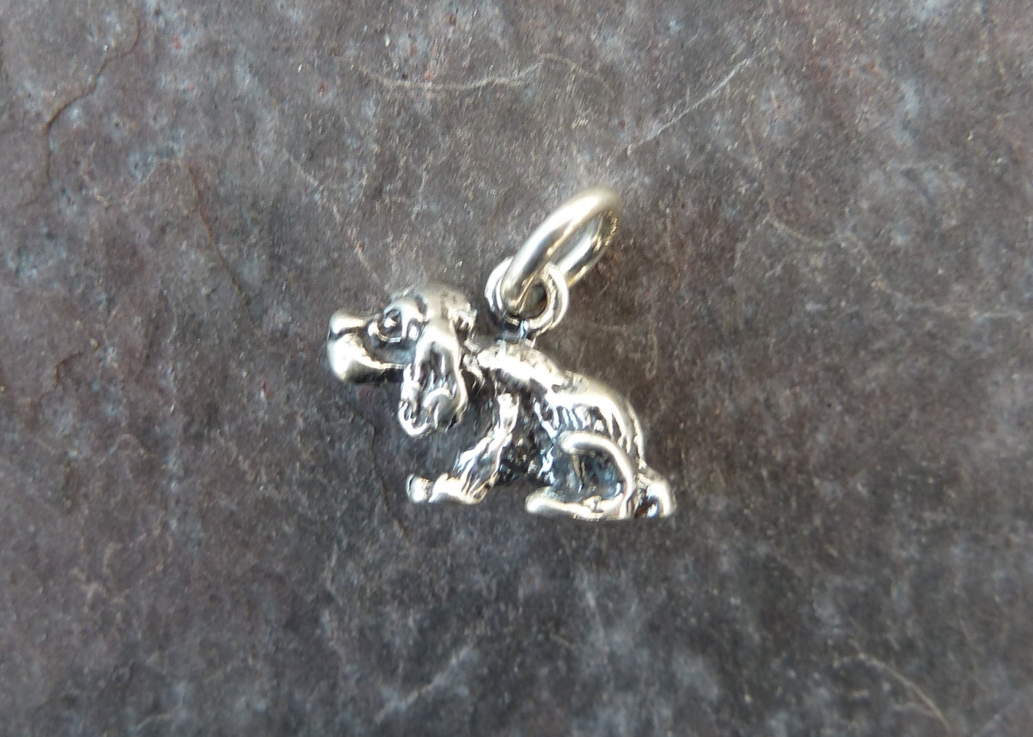 Sterling Silver Oxidized 3D Cocker Spaniel Dog Charm - One 1 Charm
