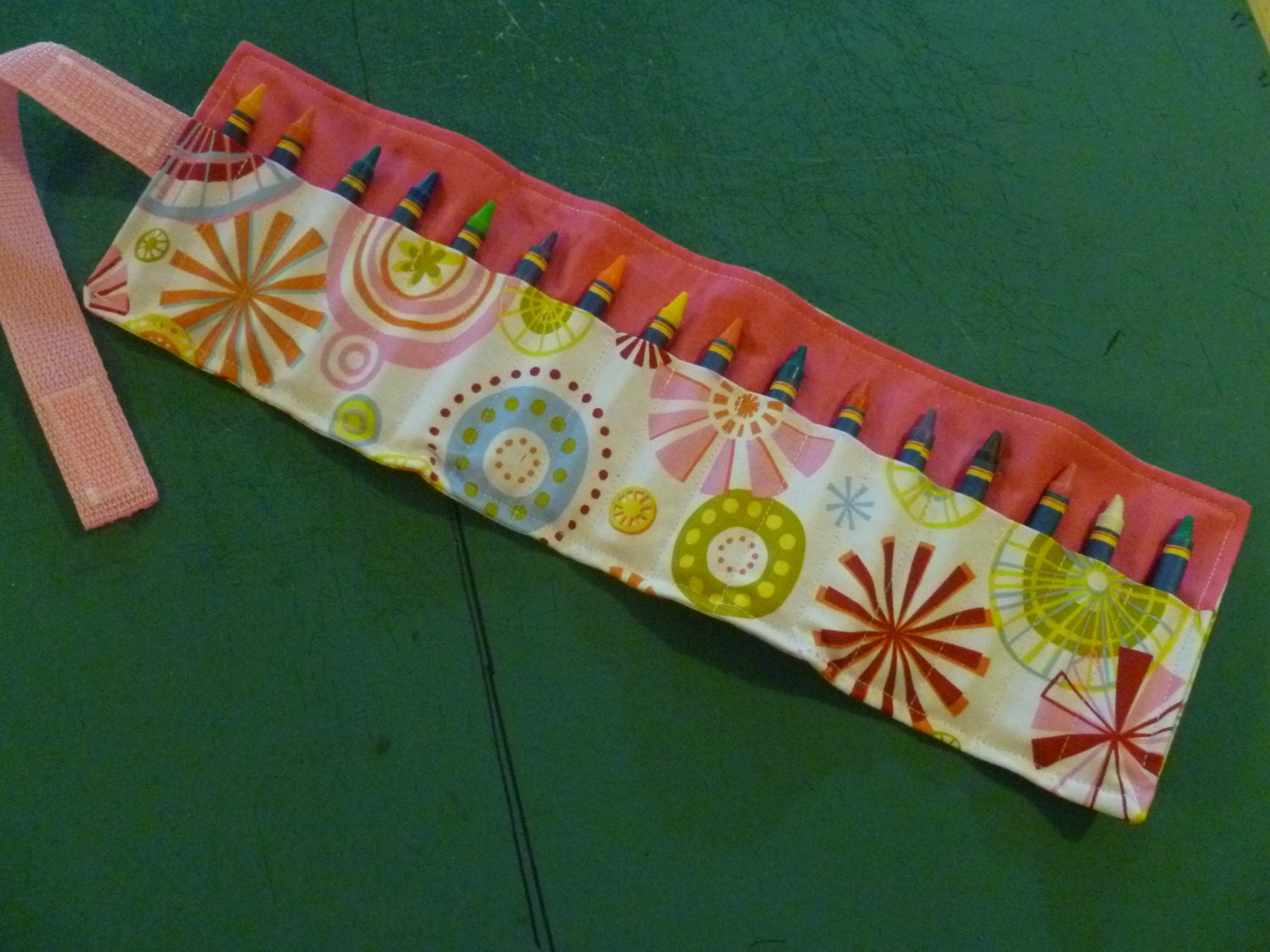 Crayon Roll Up Organizer Holds 16 Crayons, Easy for Little Hands - Hook Loop Closure, Pink girl print
