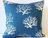 Decorative Pillow Cover - Gray & White Coral on Navy Blue - 18 x 18 Accent Cushion - Nautical Nursery Decor Children Dorm Beach Summer