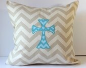 Appliqued Pillow Cover - Chevron - Cross - Christian - Nursery Decor - Dorm Decor - Wedding - Bridal - Home Decor - 18 x 18
