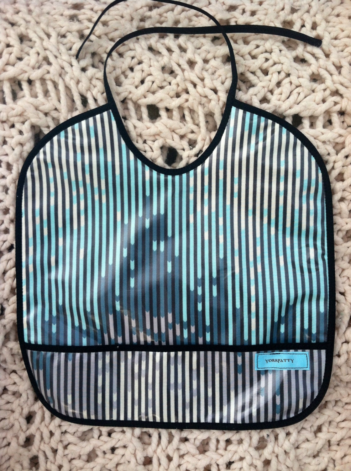 Aqua and Gray Laminated Pocket Bib - handmade, baby, infant, toddler, BPA free, boy, girl, feeding