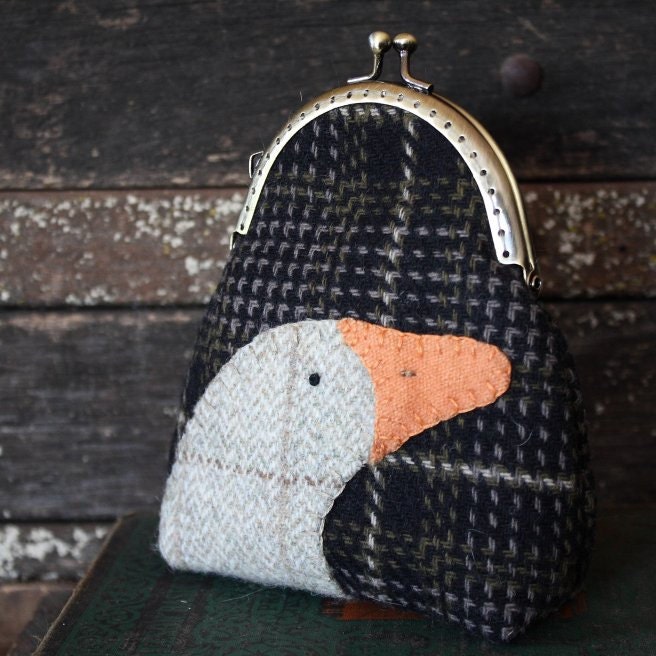 Primitive Spring Goose Wool Appliqued Coin Purse