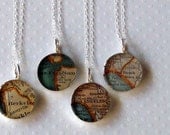 Map Necklace Sterling Silver California Vintage Cities Choose one: Berkeley  San Francisco Los Angeles Long Beach