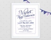 Birth Print 11x14 Nursery Art  // Giclee Print  //  Custom Name Art  //  The Violet