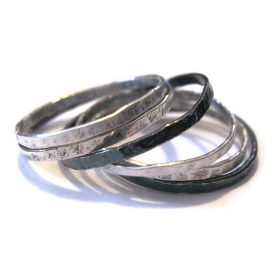sterling silver skinny stacking rings - Set of five (5)
