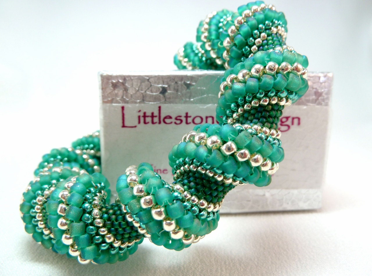 Emerald Twist Beadwoven Cellini Spiral Bracelet
