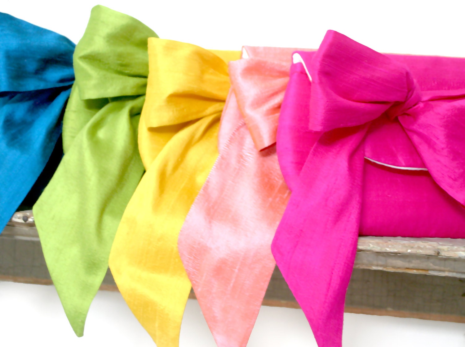 silk wedding clutches, summer wedding, personalized bridesmaids gifts, neon, peacock, coral, yellow pink
