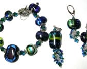 GLORIOUS Fused Dichroic Glass Earrings Pendant And Bracelet Set by Glitterbug Originals SRAJD