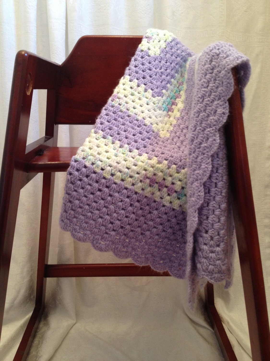 Pretty purple crochet baby girl square infant blanket 