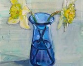 Daffodils, Faltering Light original mixed media painting by Polly Jones