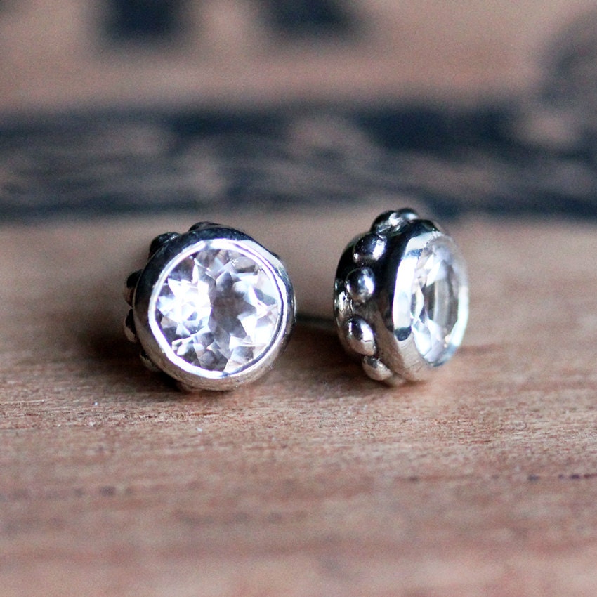 Morganite stud earrings - blush pink - bezel earring - recycled sterling silver - post earring - studs - wrought collection - made to order