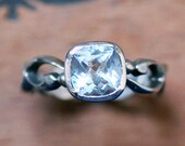 Aquamarine engagement ring- cushion bezel solitaire - March birthstone - filigree ring - swirl band - infinity - made to order - Wrought