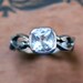 Aquamarine engagement ring- cushion bezel solitaire - March birthstone - filigree ring - swirl band - infinity - made to order - Wrought