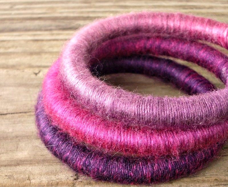 Bangle Bracelets - Yarn Bracelets - Yarn Wrapped Soft Fibre Bracelets in Petunia Pink Purple - READY TO SHIP