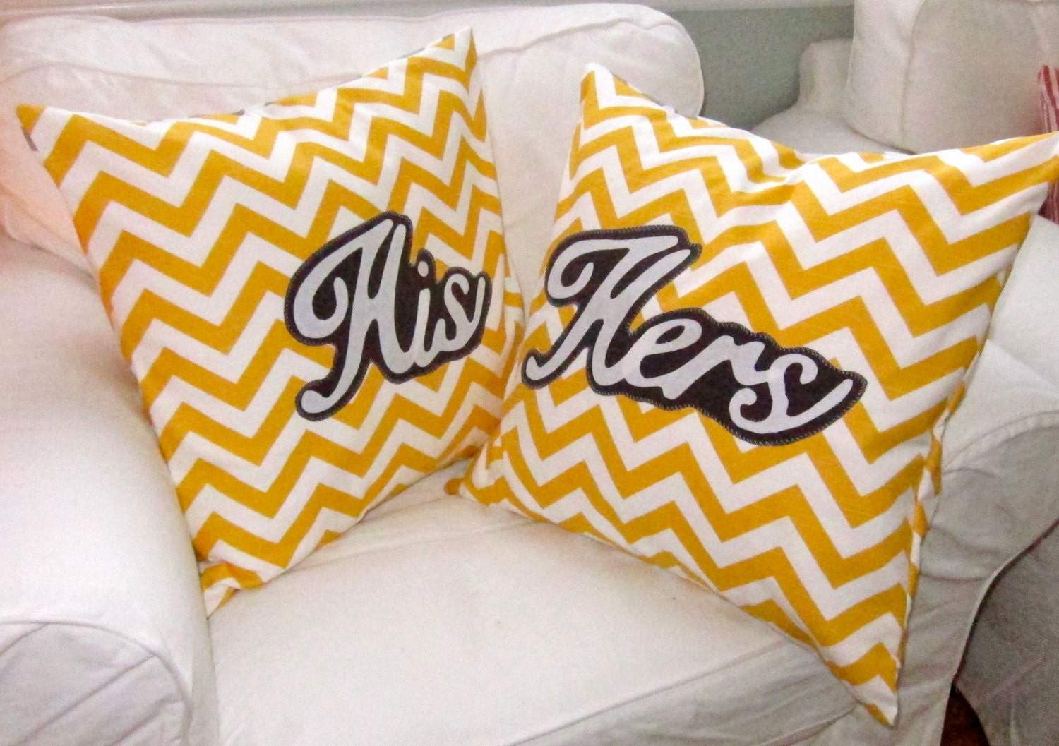 Wedding Bridal HIS and HERS Appliqued Chevron Pillow COVERS