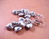 Silver Heart Cluster Earrings, Sweetheart Charm Earrings, FREE Shipping U.S.