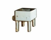 Vintage Futuristic Mini Tie Clip- Goldtone Cube with Legs and Three Dots