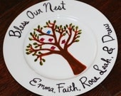 Bless Our Nest family plate hand painted tree with birds 10.5 inch dinner plate Unique Mother's Day Gift